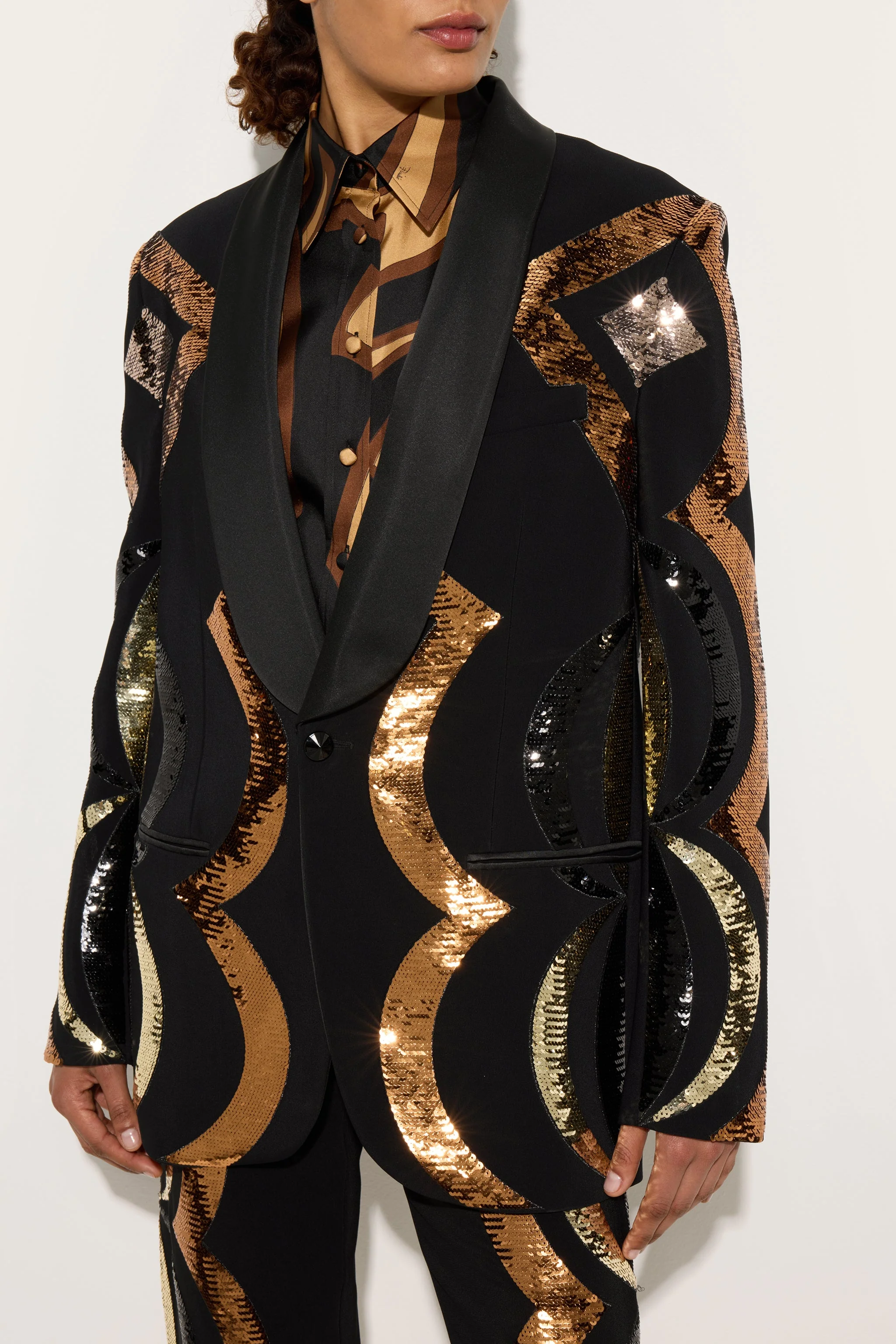 Blazer Oversize Ricamato con Motivo Collane - Image 5